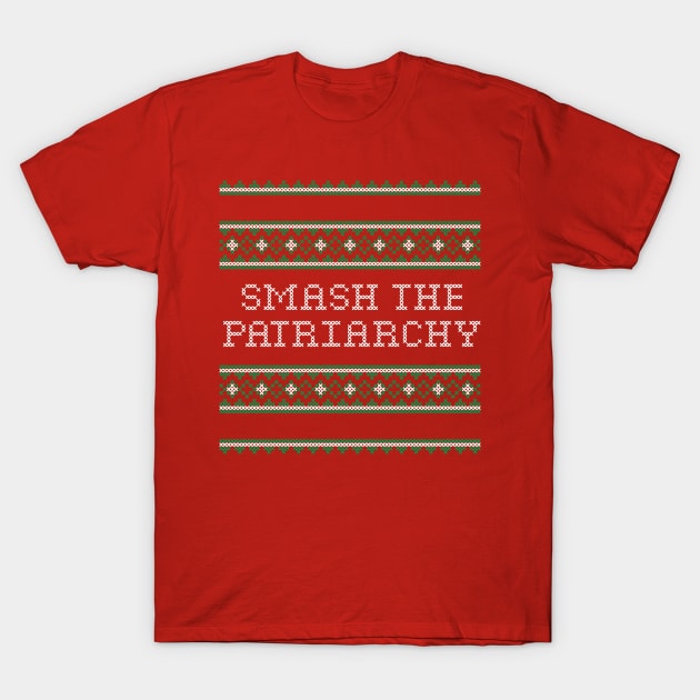 Smash The Patriarchy Christmas Sweater Cross Stitch T-Shirt by DeadMonkeyShop